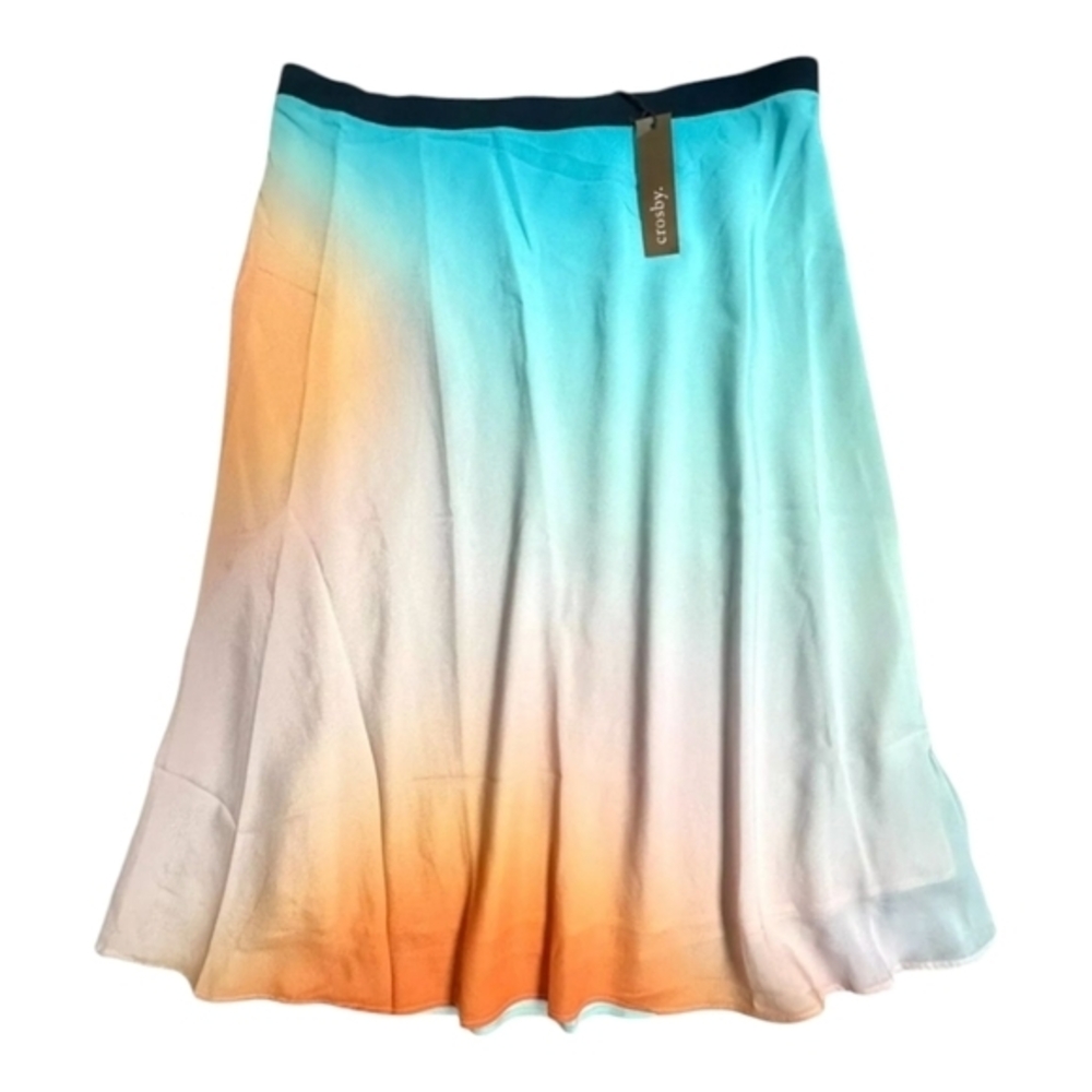 Crosby Ombre Skirt A-Line Midi Blue Orange‎ White Flowy Casual Size Medium New
